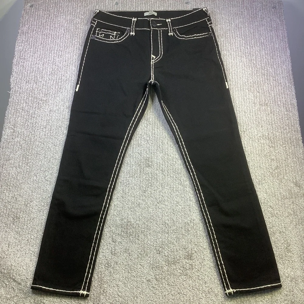 True Religion Super T Rocco Relaxed Skinny Jeans Black Rinse Mens 34 x 31 NWT